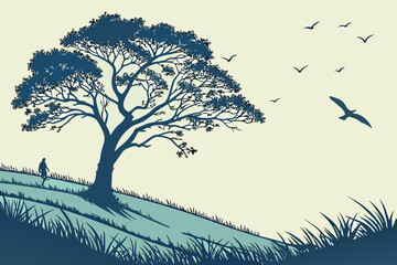 Man and Butterfly: A Serene Nature Vector Illustration

