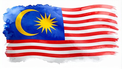 Artistic watercolor rendition of the Malaysian flag with vibrant colors and wavy texture
