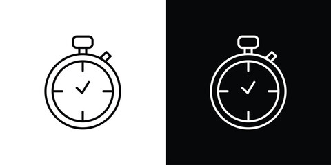 Stopwatch Icon in Line Art Style with White and Black Backgrounds