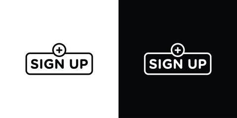 Sign Up Button with Plus Icon, Isolated on White and Black Backgrounds