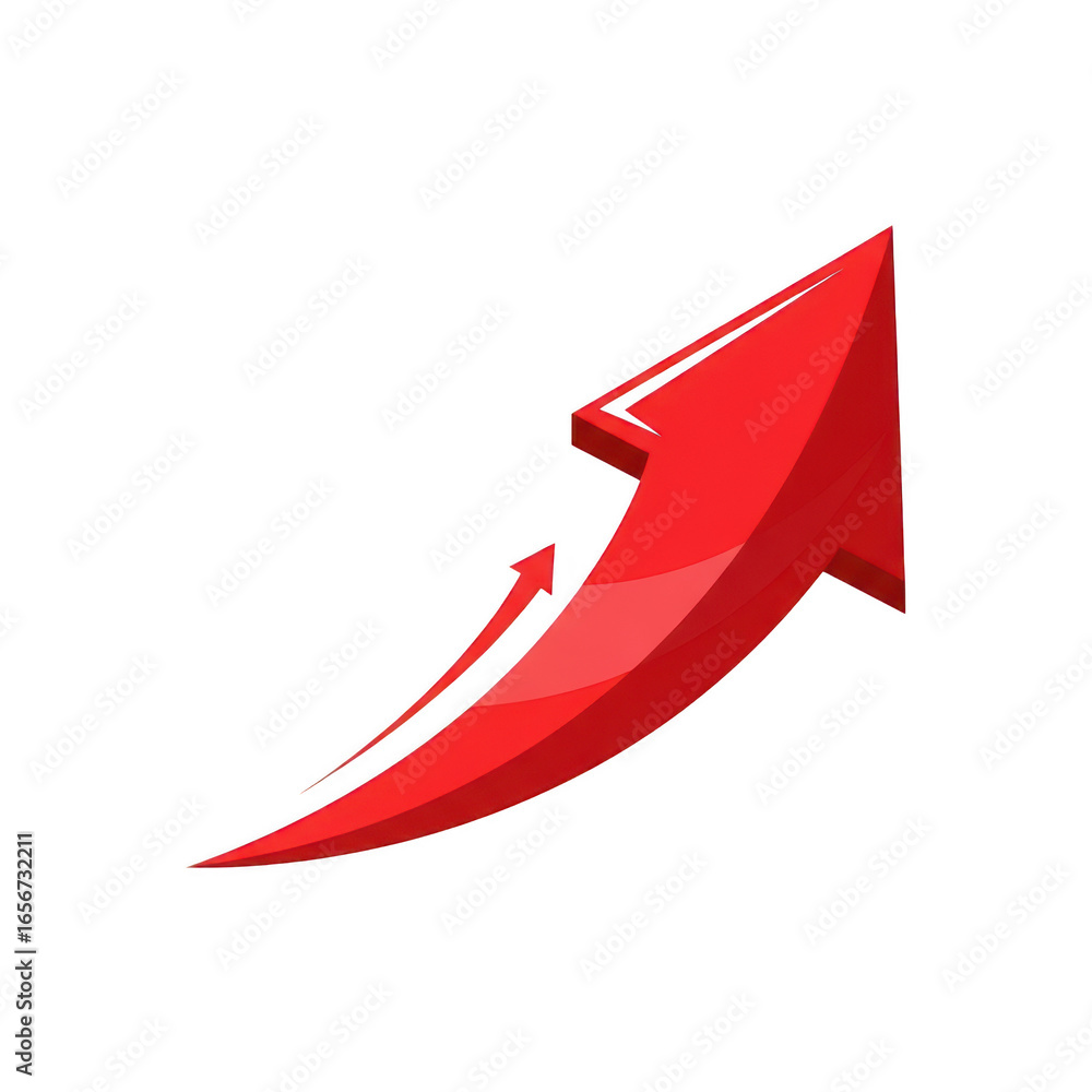Poster bold red arrow ascending upwards with dynamic curves and shadow effect showing progress transparent 