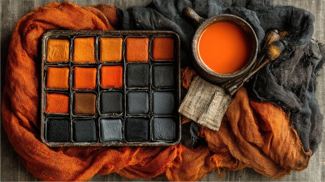 Autumn Still Life with Painted Squares