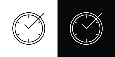 Clock Icon with Checkmark, Isolated on White and Black Backgrounds © Craft Studio