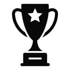 Black trophy icon with white star on white background award winner