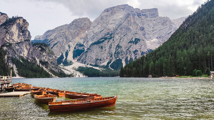 Braies lake in the Dolomites, also called Pragser Wildsee