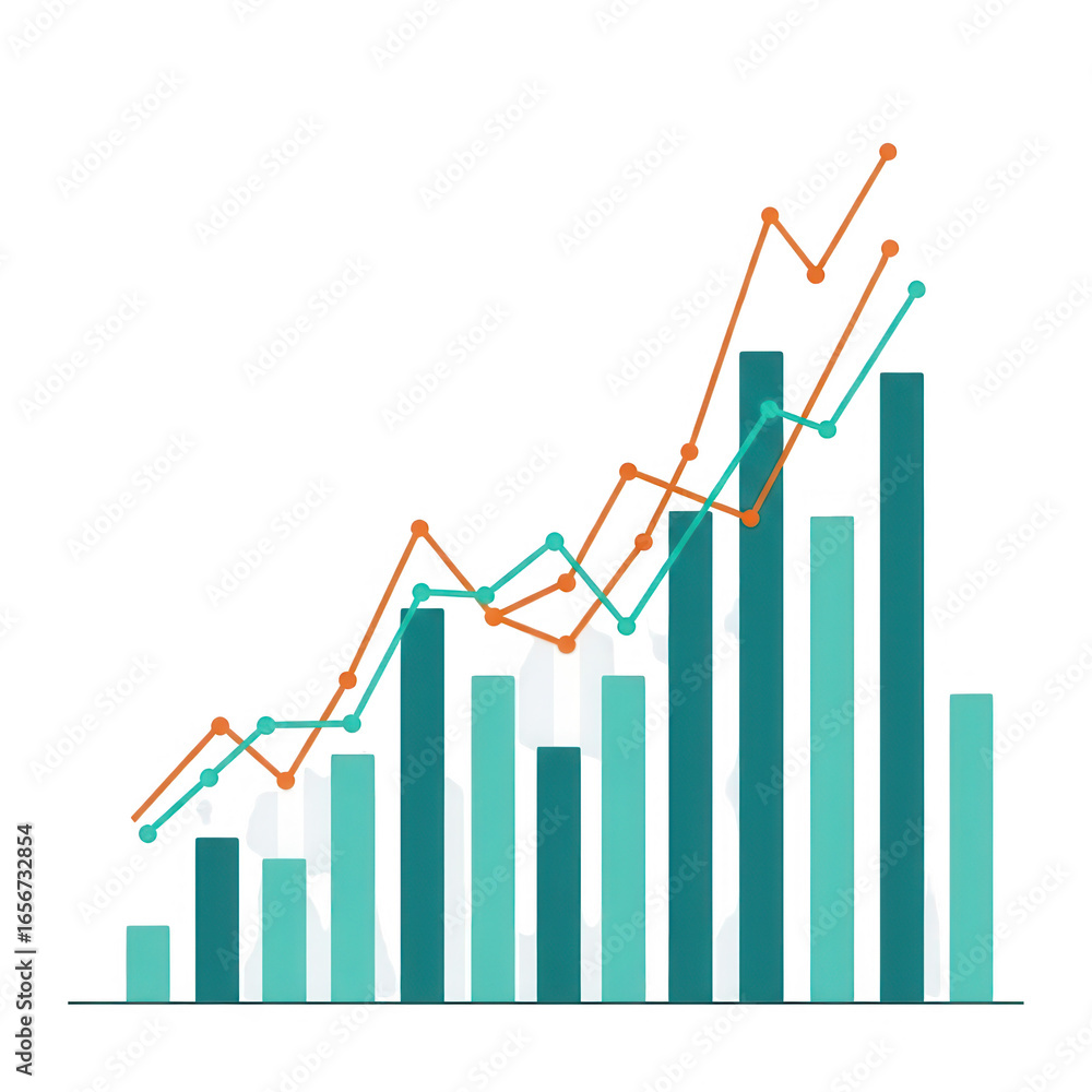 Poster upward trend bar and line graph isolated on transparent background