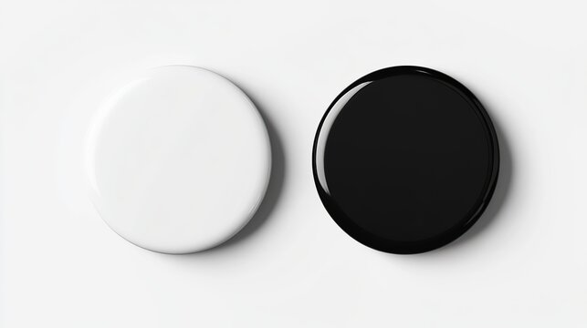 White and black round button mockup isolated on a white background png