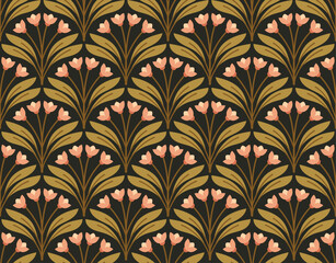 Vintage Damask Floral Vector Seamless Pattern. Decorative Retro Flower Illustration. Abstract Art Deco Background.