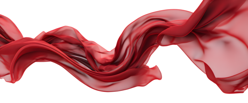 The red fabric fluttering in the wind on transparent background