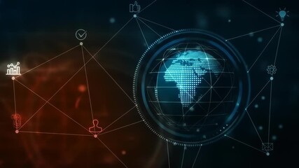 Global network with various icons - Powered by Adobe