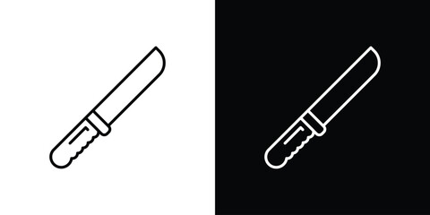 Knife Icon in Line Art Style Isolated on White and Black Backgrounds