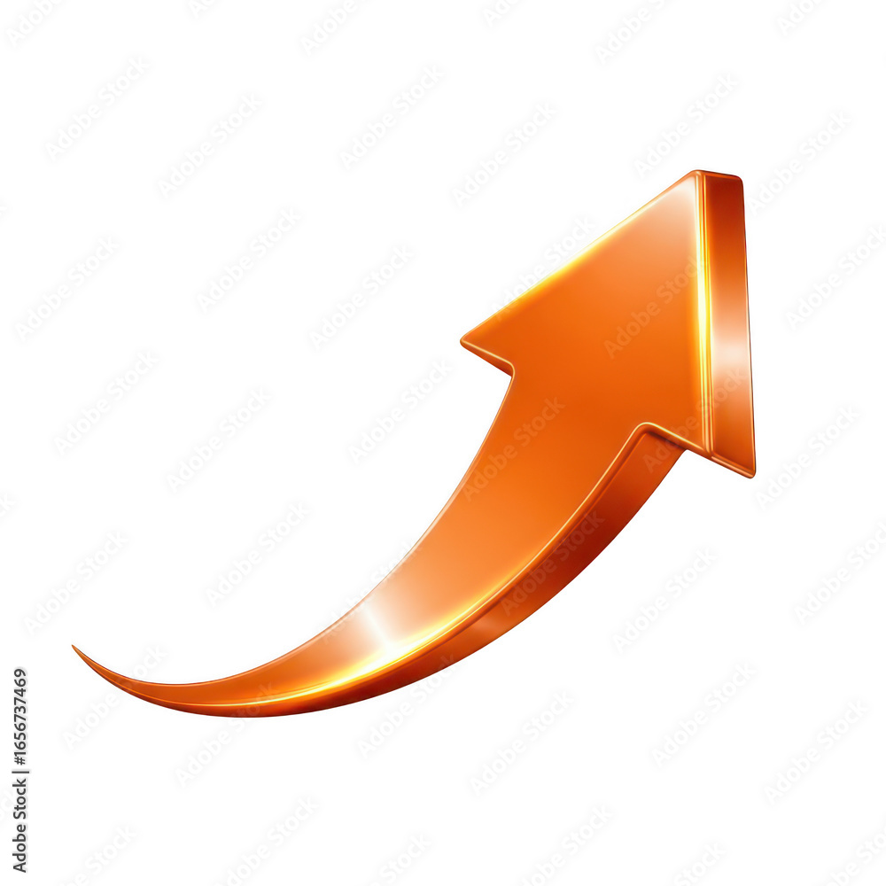 Poster shiny orange arrow pointing upward indicating growth progress and success on a contrasting backgroun