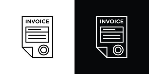 Invoice Icon in Line Art Style with White and Black Backgrounds