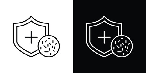 Medical Shield Icon with Bacteria, Isolated on White Background