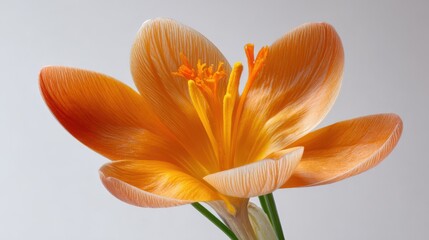 Delicate Orange Crocus Blossom Isolated on White Background Botanical Beauty Spring Flower Macro
