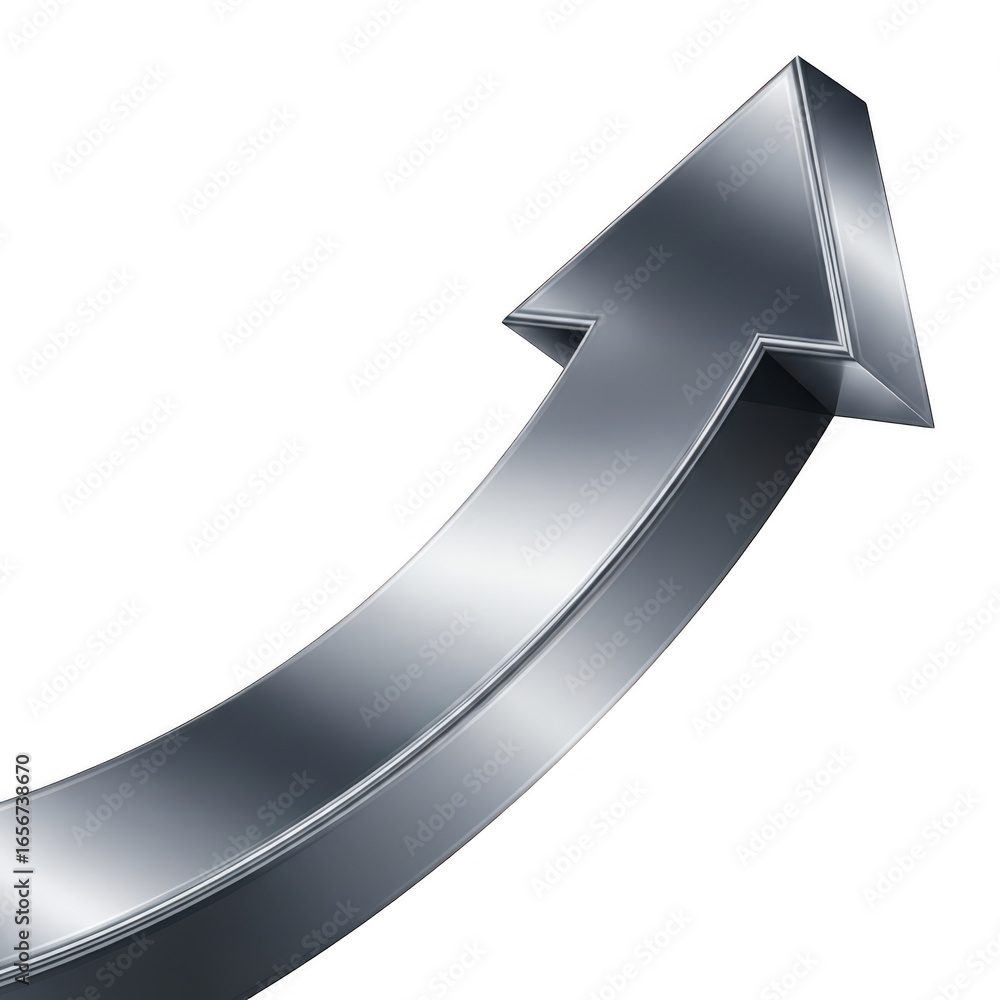 Poster shiny metallic arrow pointing upward showing growth progress and success against a simple backdrop t