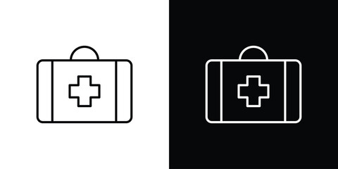 First Aid Kit Icon in Line Art Style isolated on white and black background