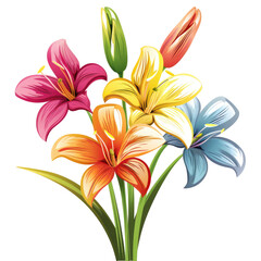 and keyword list based on the image you provided.. Lilies Bloom Multicolor Flowers Bouquet, Up Close, Still Life.