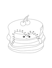 Cute Cartoon Pancake Bar Connect the Dots Coloring Page for Kids – Fun Printable Activity Worksheet, Educational Dot to Dot Puzzle, Kawaii Food Line Art Illustration for Children