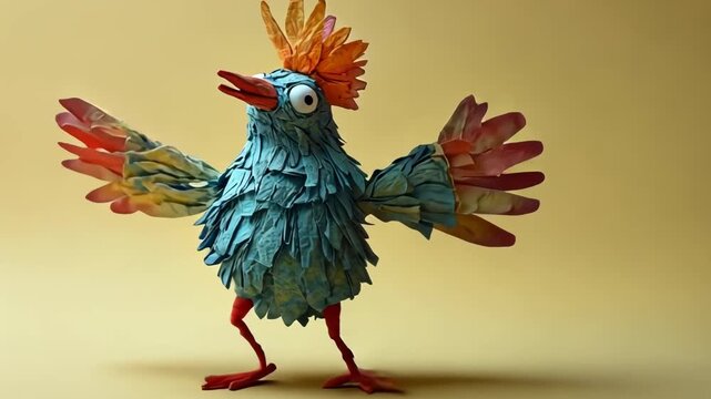 Colorful 3D Low Poly Bird Animation Illustration of Dancing Macaw and Rooster in Contemporary Fashion Design