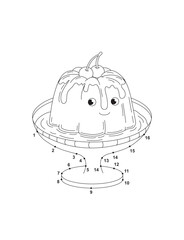 Cute Cartoon Pudding Connect the Dots Coloring Page for Kids – Fun Printable Activity Worksheet, Educational Dot to Dot Puzzle, Kawaii Food Line Art Illustration for Children