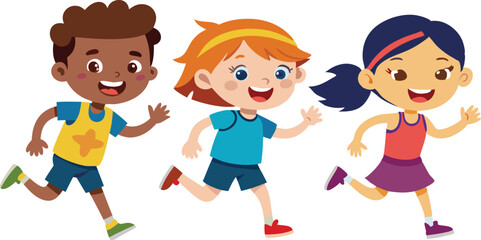 Joyful children racing with vibrant energy on a clean white background