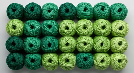 organized balls of green yarn, background pattern, knitting and crafting graphic