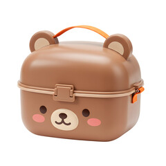 Cute bear-shaped lunch box isolated on white or transparent background. PNG