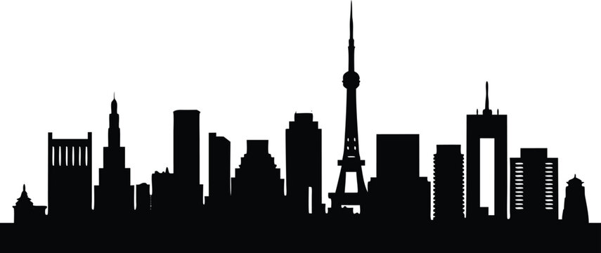 Iconic tokyo skyline silhouette on a clean white background