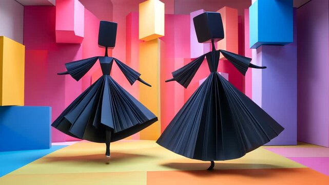 Low Poly 3D Animation Illustration of Dancing Dancer Under an Umbrella at the Beach