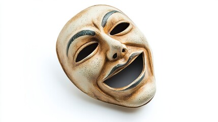 Comedy theatre mask isolated on white background on white background 