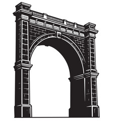 Fototapeta premium Artistic black and white illustration of a classical architectural archway isolated on white