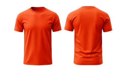 Front and back view of an orange crew neck tee