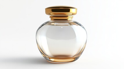 Elegant glass vase with gold lid isolated on white background on white background