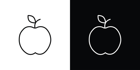 Apple Icon in Line Art Style Isolated on White and Black Backgrounds