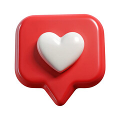 Fototapeta premium 3d social media like notification heart icon with red speech bubble transparent background