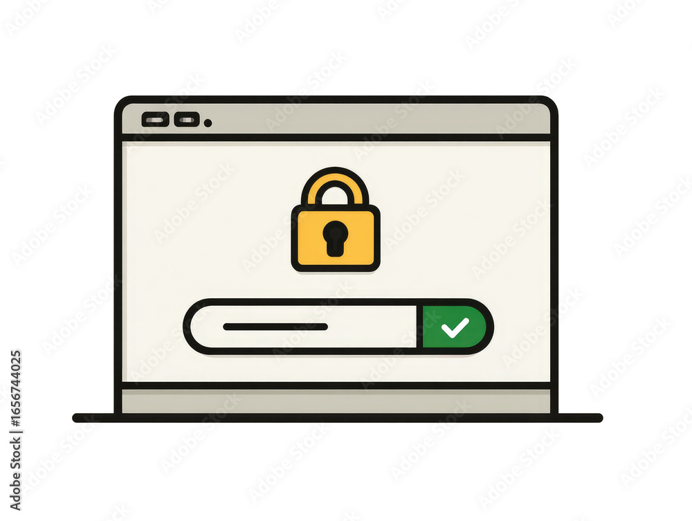 Fototapete laptop screen with secure login. a light gray laptop displays a web browser window with a yellow pad