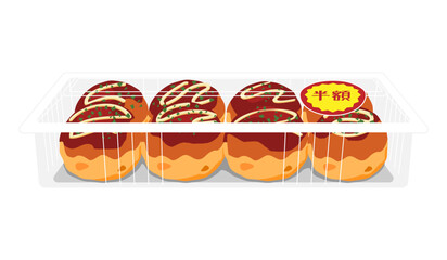 正面から見たたこ焼きのイラスト　8個　フードパック　半額シール
