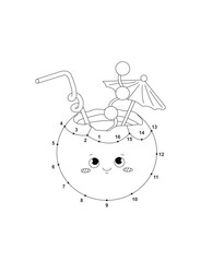 Cute Cartoon Coconut Connect the Dots Coloring Page for Kids – Fun Printable Activity Worksheet, Educational Dot to Dot Puzzle, Kawaii Food Line Art Illustration for Children