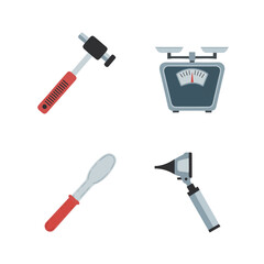 Medical Examination Vector Elements: Reflex Hammer, Scales, Spoon, Otoscope - Healthcare Graphics For Medical Design and Education Material