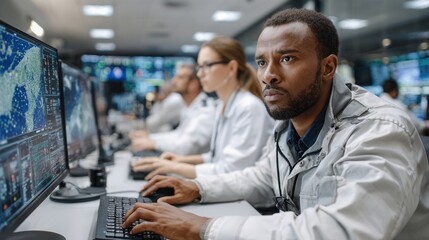 Focused Professional Analyzing Data on Computer in Scientific Lab