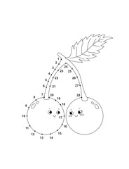 Cute Cartoon Cherry Connect the Dots Coloring Page for Kids – Fun Printable Activity Worksheet, Educational Dot to Dot Puzzle, Kawaii Food Line Art Illustration for Children