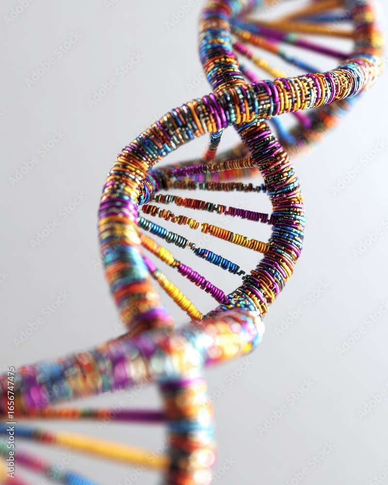 Poster visualizing gene strands as code maps in biotech research for enhanced analysis