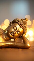 Golden buddha statue head close-up.