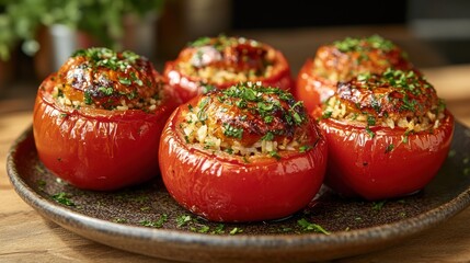 Roasted stuffed tomatoes on a plate