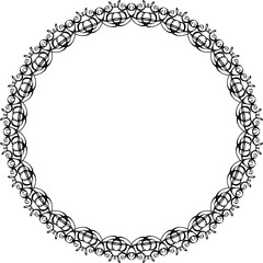 Black round vintage  frame on transparent background. PNG, 300 DPI