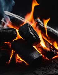 black coal with beautiful red fire