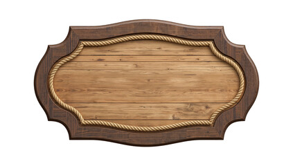 Vintage wooden signboard with rope border, isolated on black background, rustic banner for text,