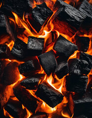 black coal with beautiful red fire