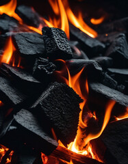 black coal with beautiful red fire